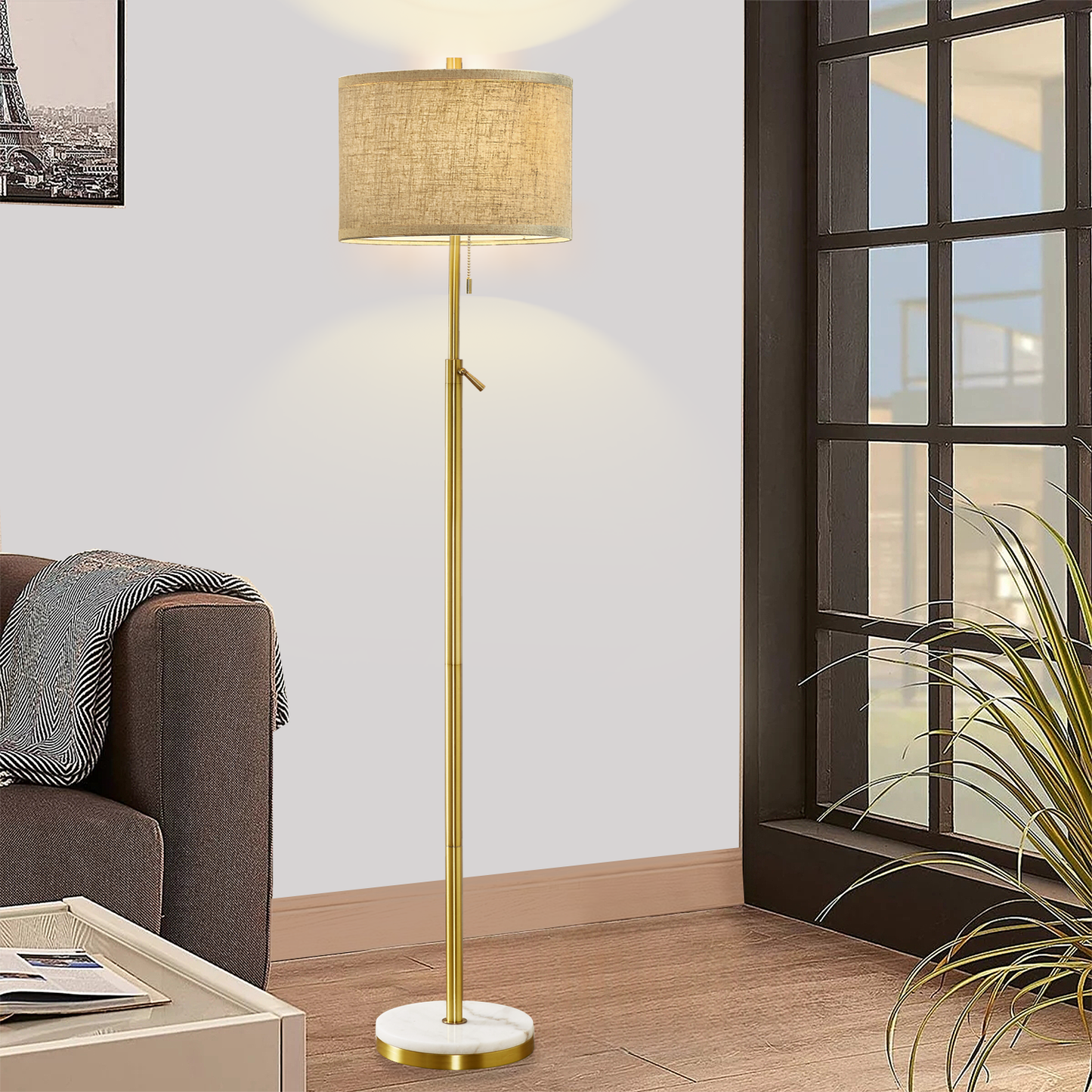 NATYSWAN Modern Floor Lamp for Living Room, Adjustable Height Standing Lamp with Marble Base Tall Lamp with Pull Chain Switch Floor Lamps for Living Room, Bedroom & Office Bulbs Not Included