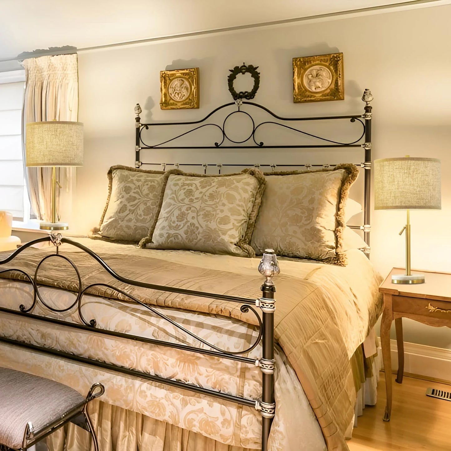 NATYSWAN Modern Table Lamp for Living Room, Adjustable Height Lamp with Marble Base and Pull Chain Switch Nightstand Lamps for Bedroom & Office,Set of 2