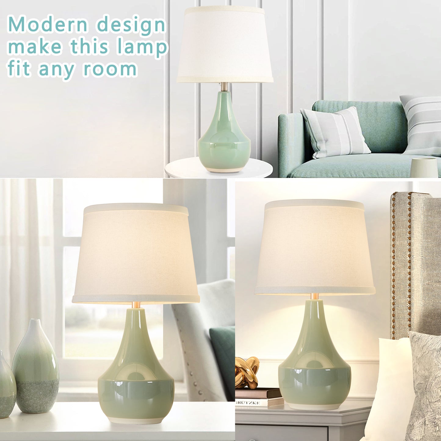 NATYSWAN Pink Table Lamp Set of 2, Ceramic Table Lamp Classic Beside Lamps Nightstand Lamp Modern Table Lamp for Living Room, Bedroom Office, Rocker Swtich (LED Bulbs Included)