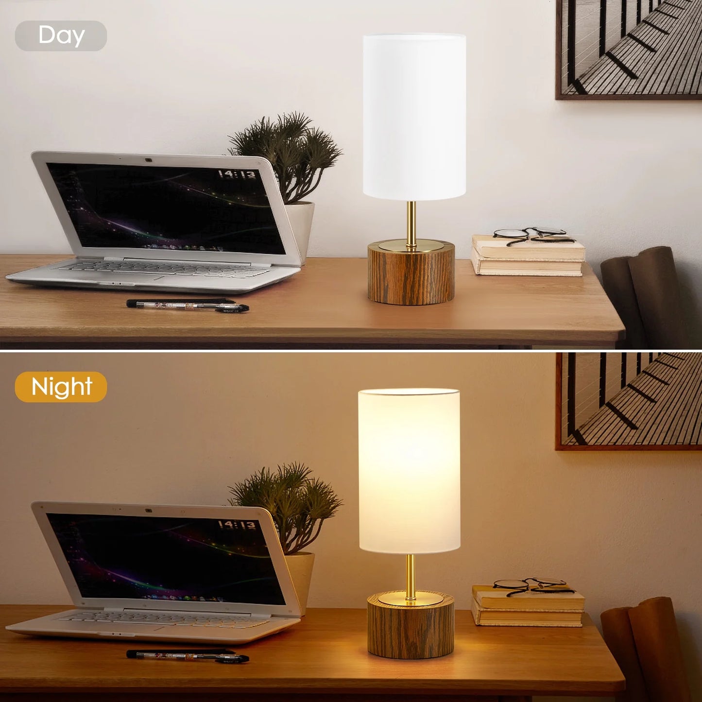 NATYSWAN Small Table Lamp for Bedroom,Touch Lamps set of 2 with USB Ports and Fabric Shade, Minimalist Desk Lamp for Living Room Office Dorm Kids Room