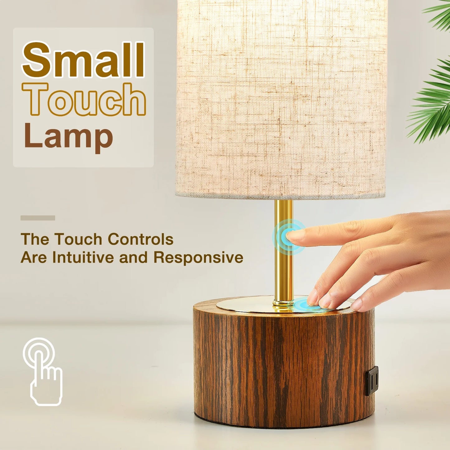 NATYSWAN Small Table Lamp for Bedroom,Touch Lamps set of 2 with USB Ports and Fabric Shade, Minimalist Desk Lamp for Living Room Office Dorm Kids Room