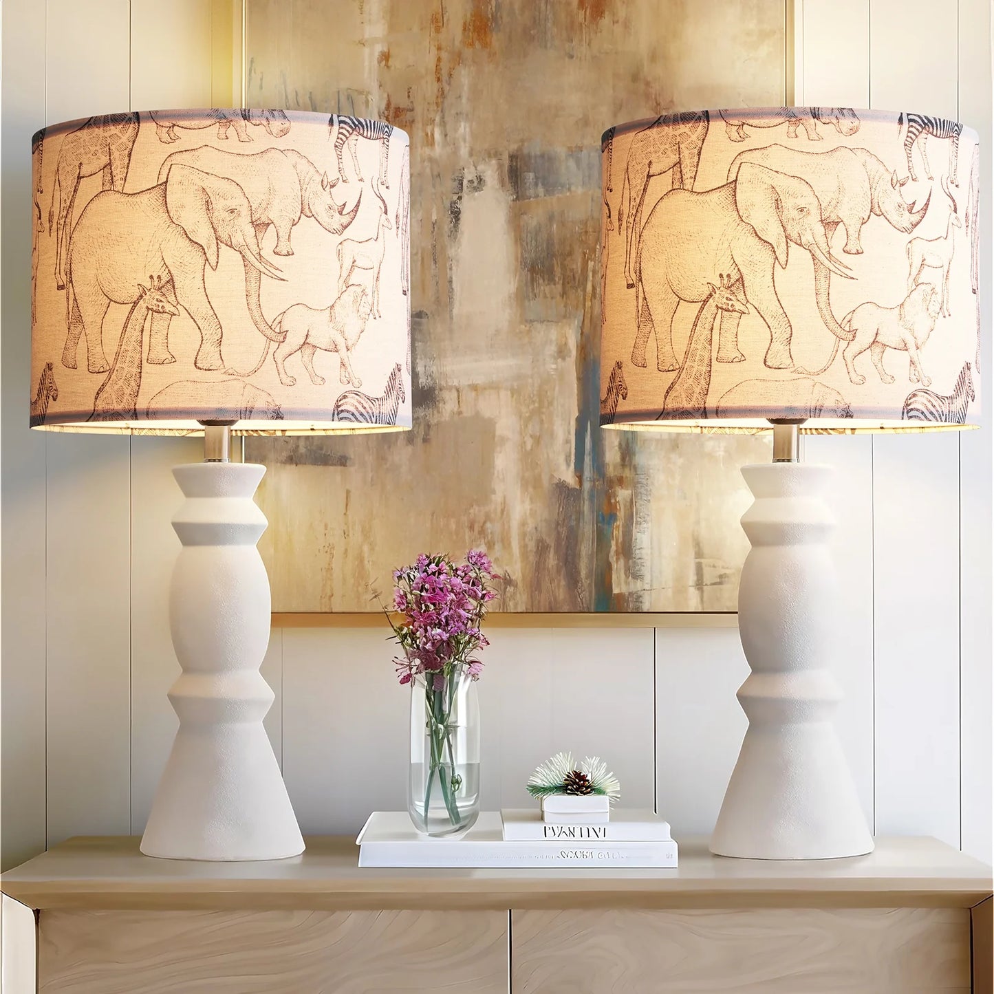 NATYSWAN White Lamp Shade, Large Drum Lampshade , Replacement Lamp Shade Natural Linen Hand Crafted for Table Lamps Floor Lamps, Easy Assembly Required