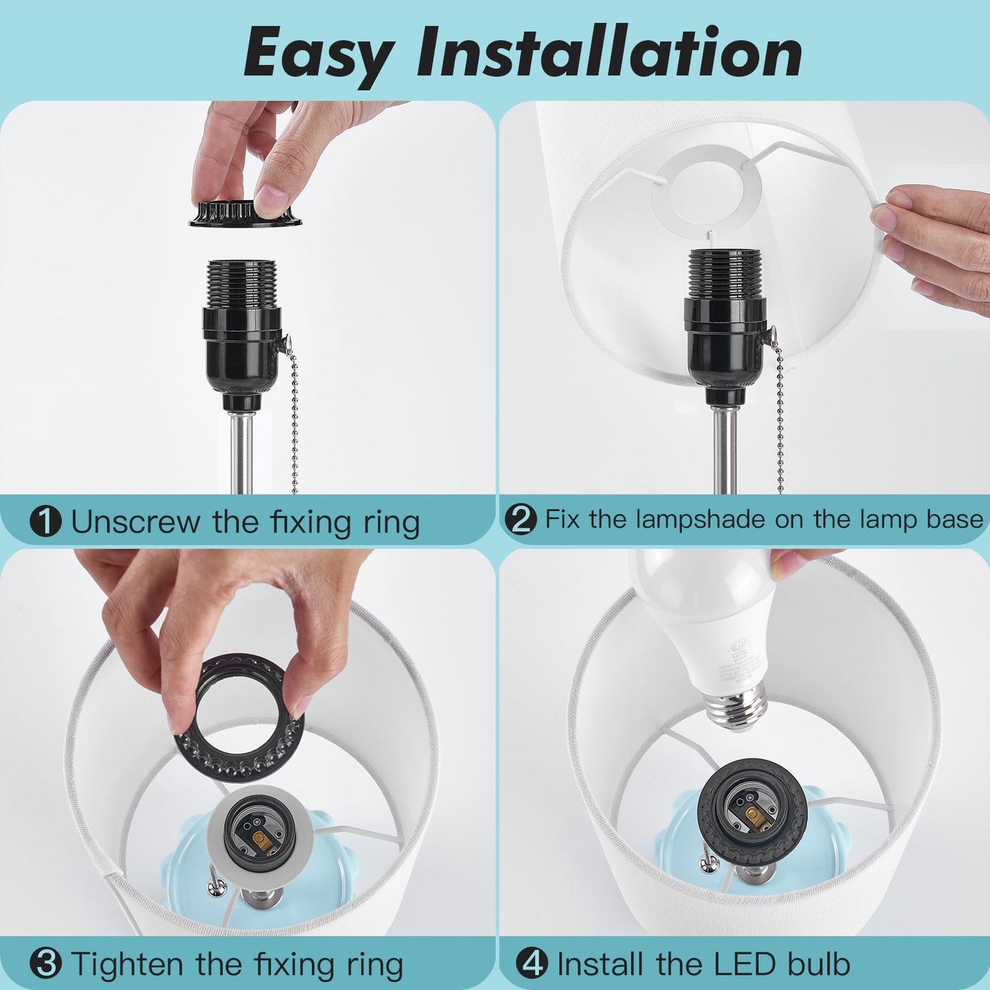 NATYSWAN Ceramic Table Lamp set of 2 for Living Room,3 Way Dimmable Nightstand Reading Lamp with White Linen Shade for Bedrooms Office