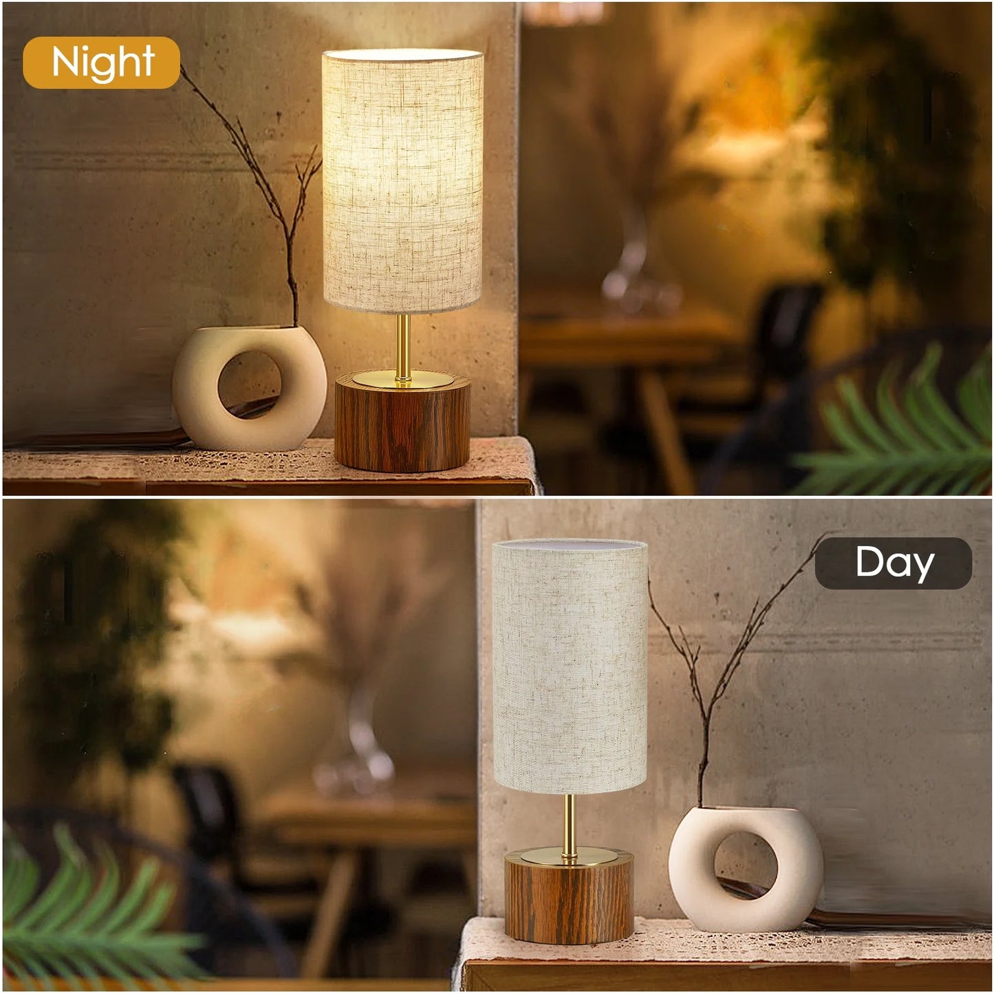 NATYSWAN Small Table Lamp for Bedroom,Touch Lamps set of 2 with USB Ports and Fabric Shade, Minimalist Desk Lamp for Living Room Office Dorm Kids Room