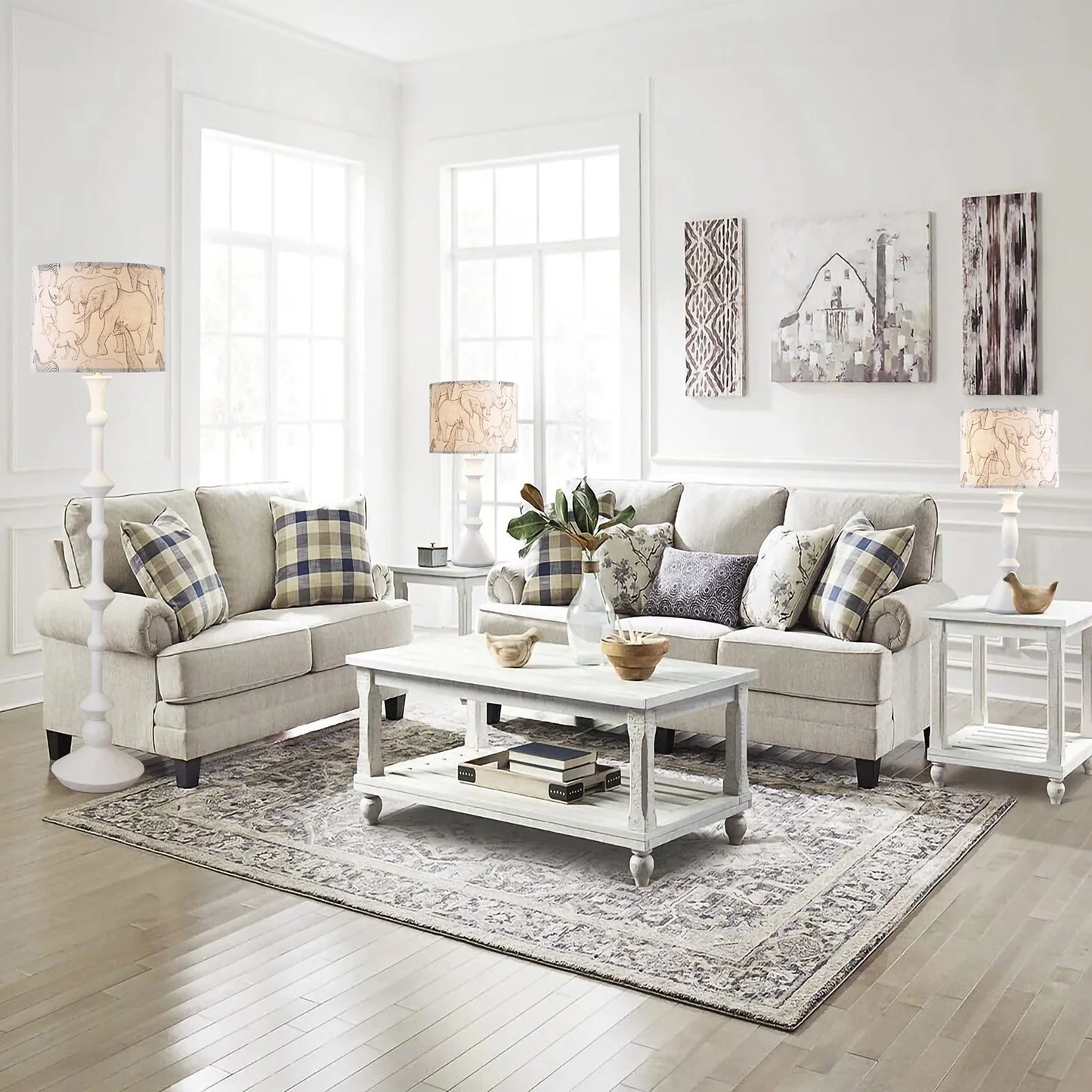 NATYSWAN White Lamp Shade, Large Drum Lampshade , Replacement Lamp Shade Natural Linen Hand Crafted for Table Lamps Floor Lamps, Easy Assembly Required