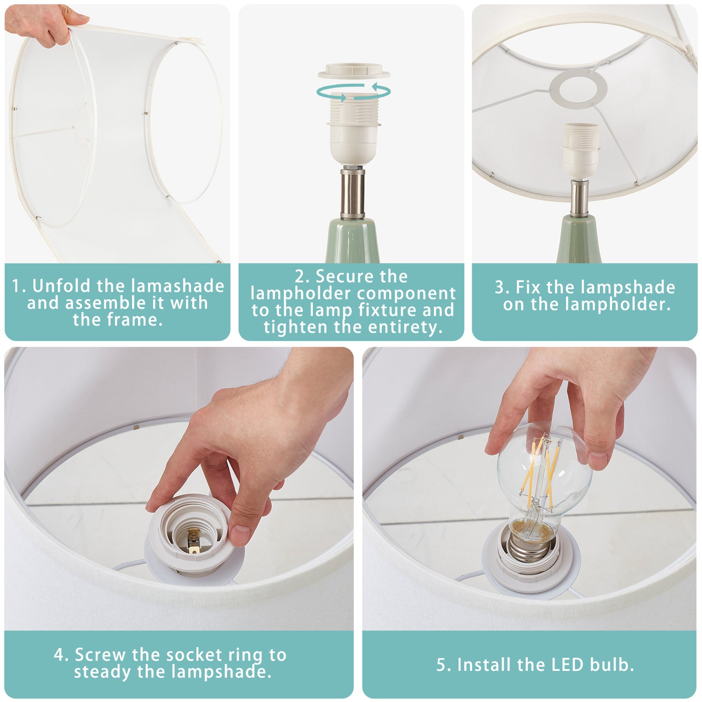 NATYSWAN Pink Table Lamp Set of 2, Ceramic Table Lamp Classic Beside Lamps Nightstand Lamp Modern Table Lamp for Living Room, Bedroom Office, Rocker Swtich (LED Bulbs Included)