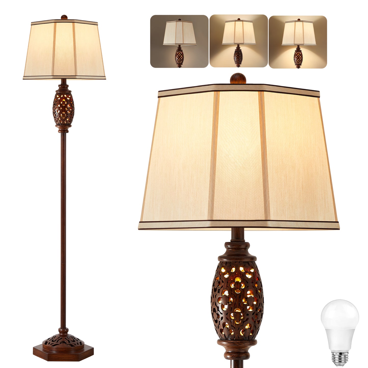 NATYSWAN Vintage Floor Lamp with Cutout Design & Glowing Light - Resin Elegant Standing Lamp for Living Room, Bedroom, Office (Includes Bulb)