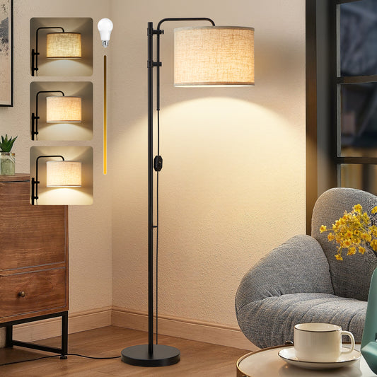 NATYSWAN Floor Lamp for Living Room, Adjustable Height Standing Lamps with 350° Rotate White Lampshade, 67.5-Inch Modern Tall Lamp Dimmable Floor Lamps for Corner Bedroom Home Office (Bulb Included)