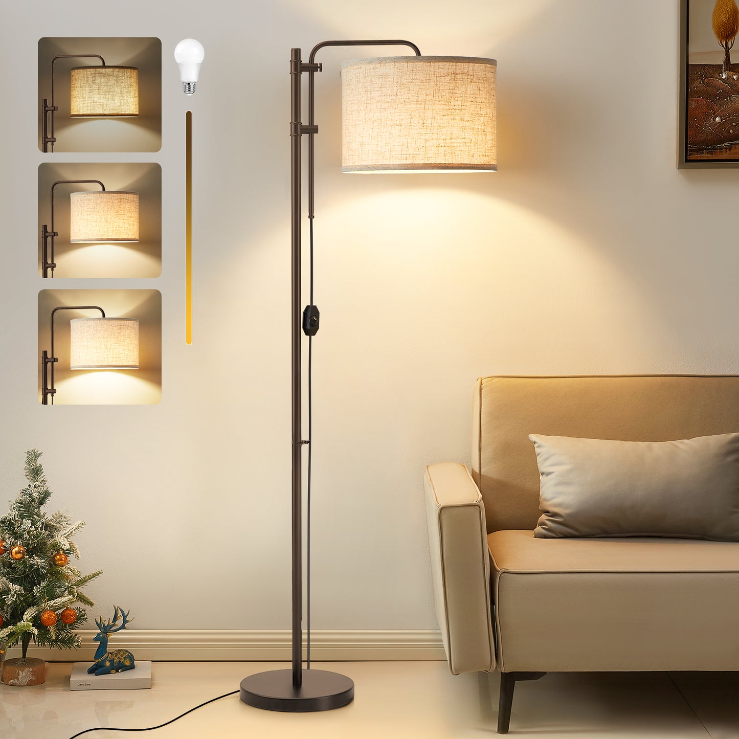 NATYSWAN Floor Lamp for Living Room, Adjustable Height Standing Lamps with 350° Rotate White Lampshade, 67.5-Inch Modern Tall Lamp Dimmable Floor Lamps for Corner Bedroom Home Office (Bulb Included)