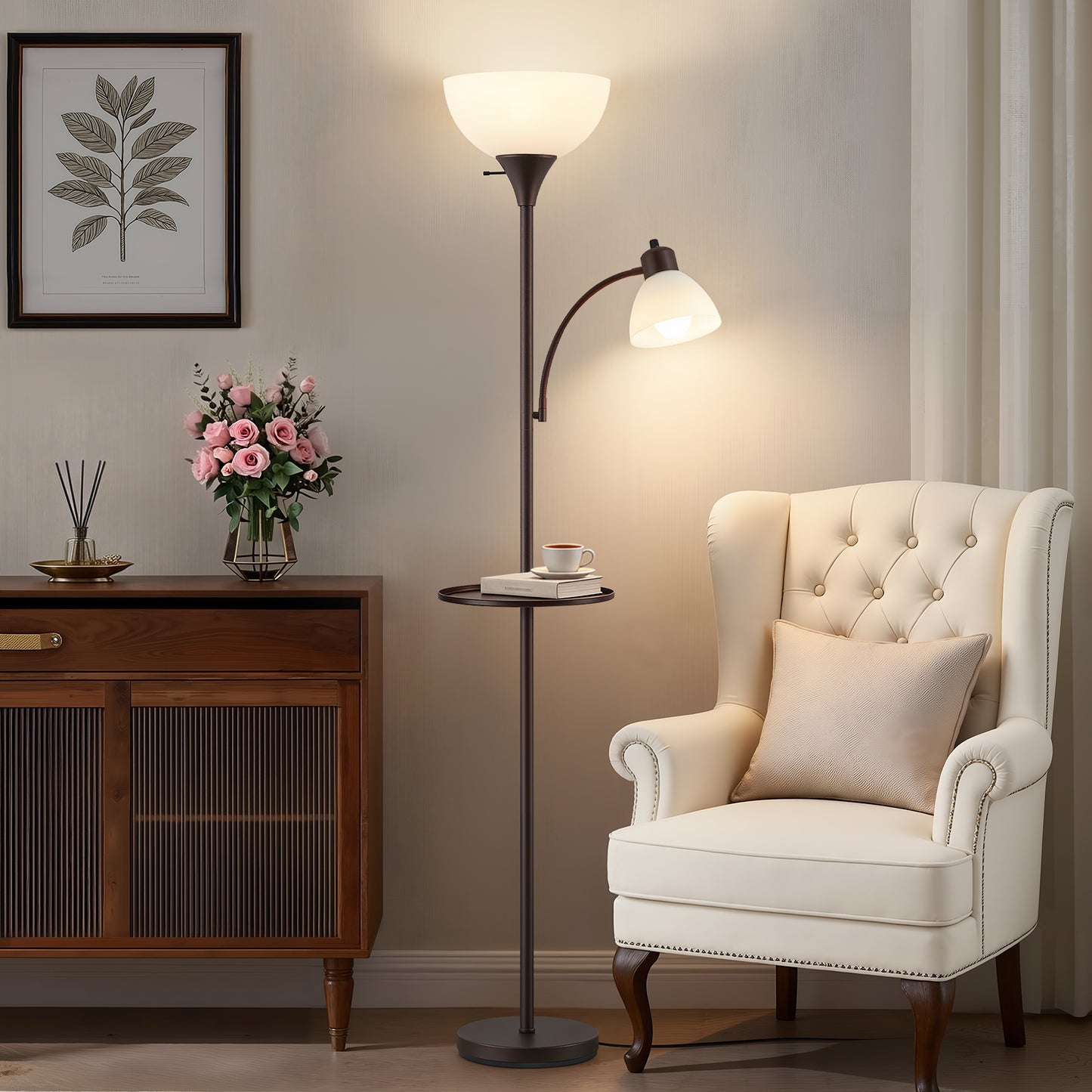 NATYSWAN Floor Lamps for Living Room,Torchiere Floor Lamp with 8W Adjustable Reading Lights, Morden Tall Lamps for Living Room, Bedroom, Office, 3 Bulbs Included