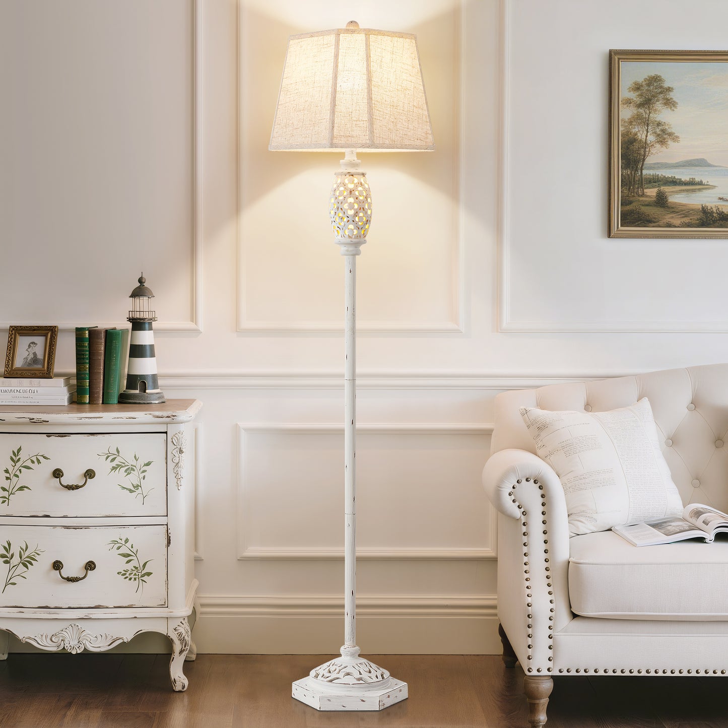 NATYSWAN Vintage Floor Lamp with Cutout Design & Glowing Light - Resin Elegant Standing Lamp for Living Room, Bedroom, Office (Includes Bulb)