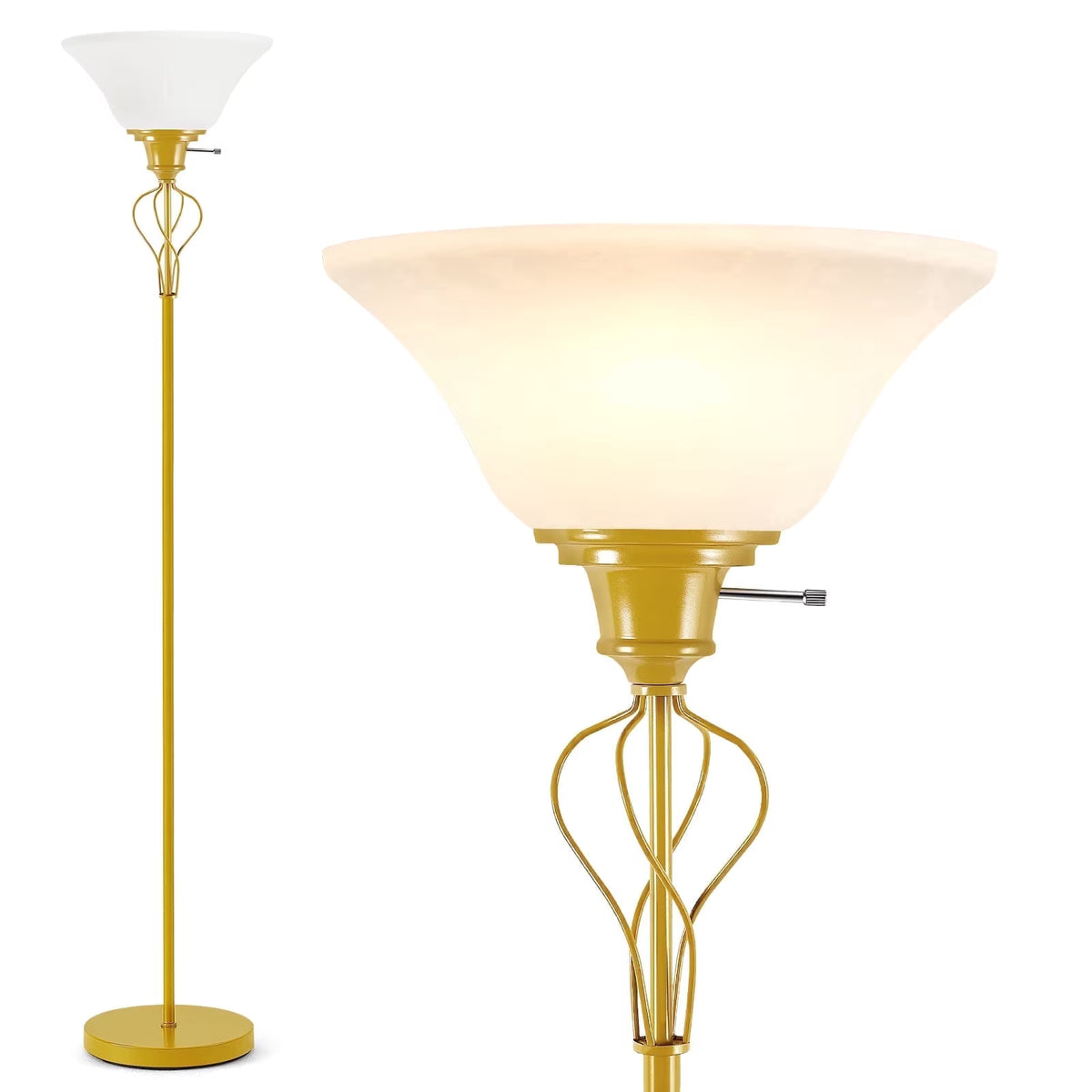 NATYSWAN Floor Lamp for Living Room,70in Gold Standing Lamps with Sturdy Metal Base and White Lampshade,Modern Torchiere Tall Lamp for Bedroom Office,Rotary Switch