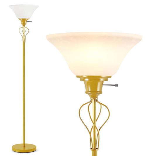 NATYSWAN Floor Lamp for Living Room,70in Gold Standing Lamps with Sturdy Metal Base and White Lampshade,Modern Torchiere Tall Lamp for Bedroom Office,Rotary Switch