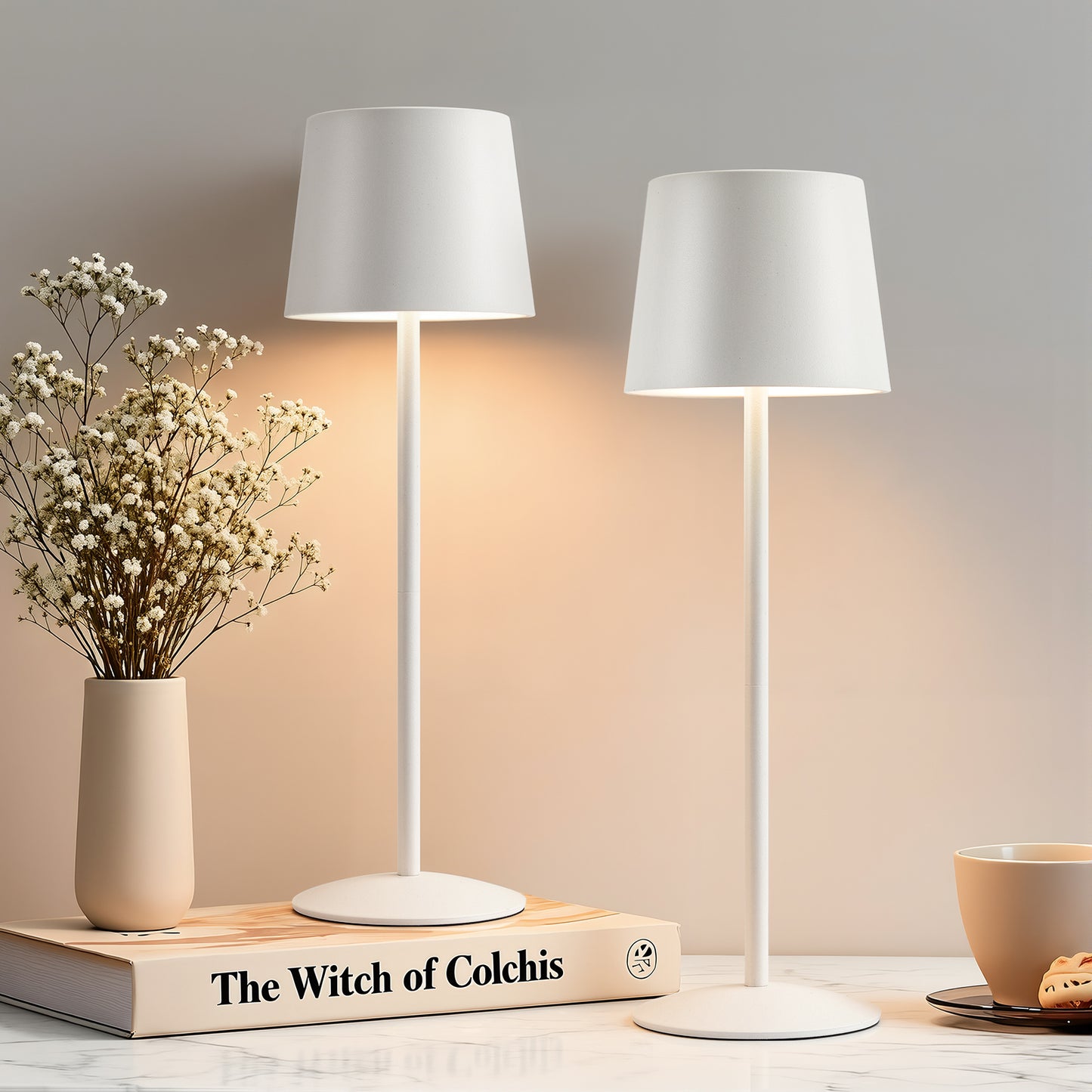 NATYSWAN Modern  LED Desk Lamps 2-Pack, Adjustable Height, Touch Dimmable, Rechargeable 4000mAh Battery, USB-C Charging, Metal Accent Light for Bedroom, Nursery, Home Office, Party Decor