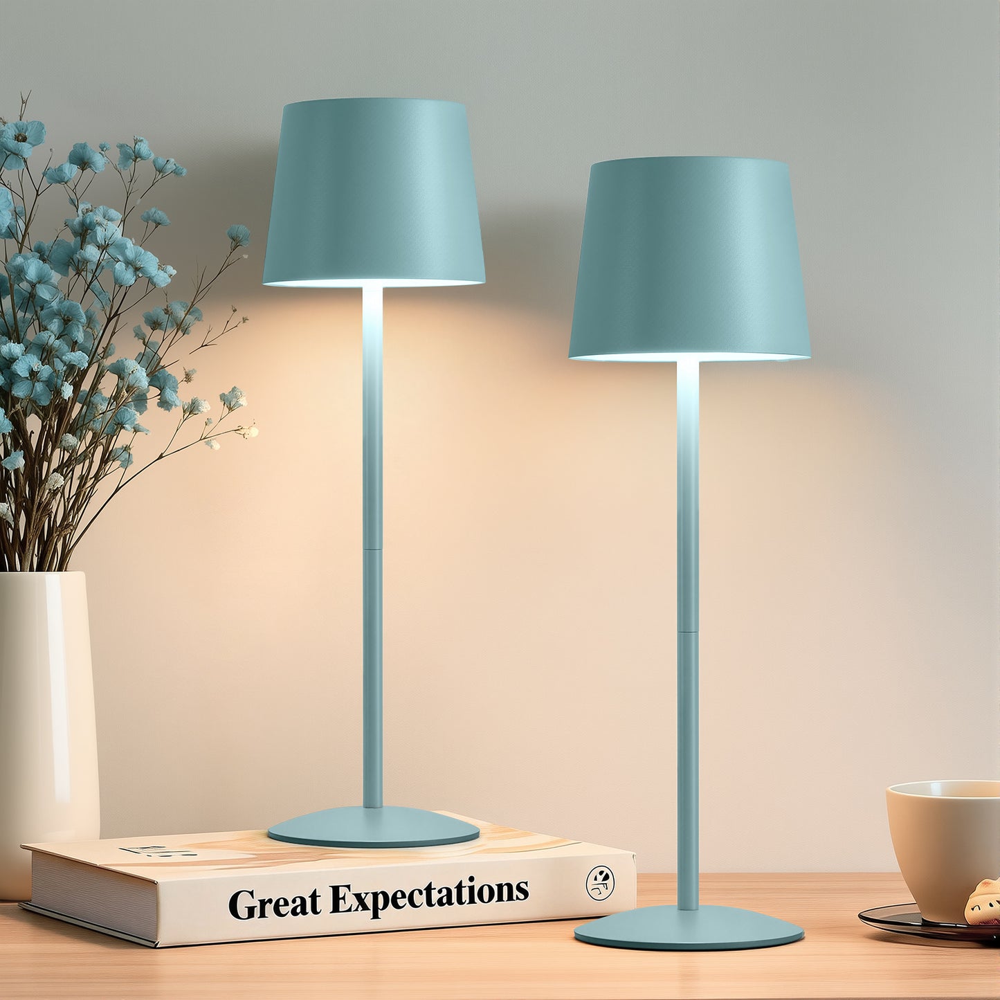 NATYSWAN Modern  LED Desk Lamps 2-Pack, Adjustable Height, Touch Dimmable, Rechargeable 4000mAh Battery, USB-C Charging, Metal Accent Light for Bedroom, Nursery, Home Office, Party Decor