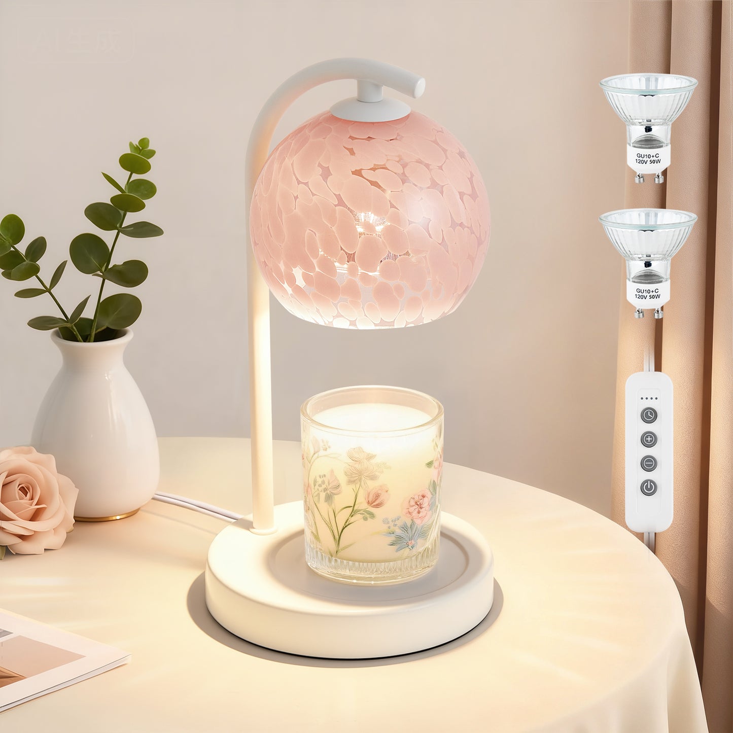 NATYSWAN Amber Glass Electric Candle Warmer with Timer & Dimmer Wax Melts Warmer for Candle Jars, Ideal Gift, Bedroom Home Decor, No Flame Scented Candle Warmer with 2 Bulbs