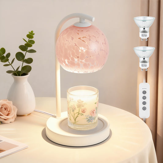 NATYSWAN Amber Glass Electric Candle Warmer with Timer & Dimmer Wax Melts Warmer for Candle Jars, Ideal Gift, Bedroom Home Decor, No Flame Scented Candle Warmer with 2 Bulbs