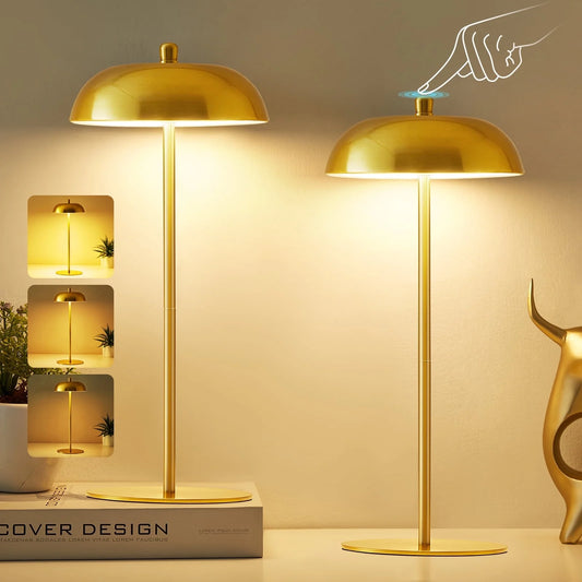 NATYSWAN 2 Pack Rechargeable Table Lamps Cordless Lamp,3 Way Dimmable Battery Operated Touch Lamp,Modern Gold Bedside Lamp for Dorm Home Bedroom Office