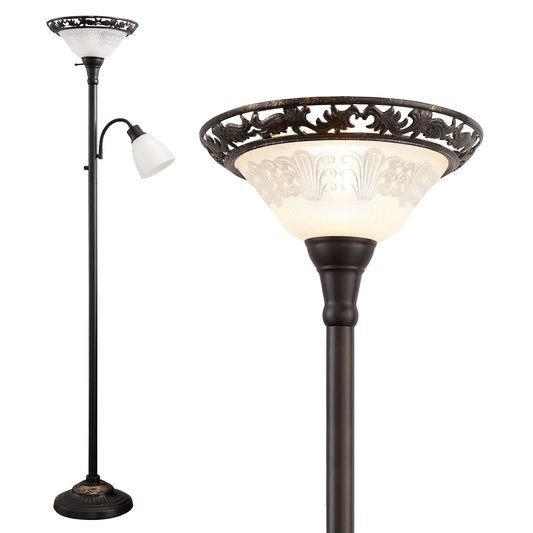 NATYSWAN Victorian Floor Lamp, 70" Elegant Standing Lamp with Etched Glass Shade, Metal Body & Heavy Base, Vintage Tall Corner Lamp for Bedroom, Living Room, Den, Office. No Bulbs (2 Head)