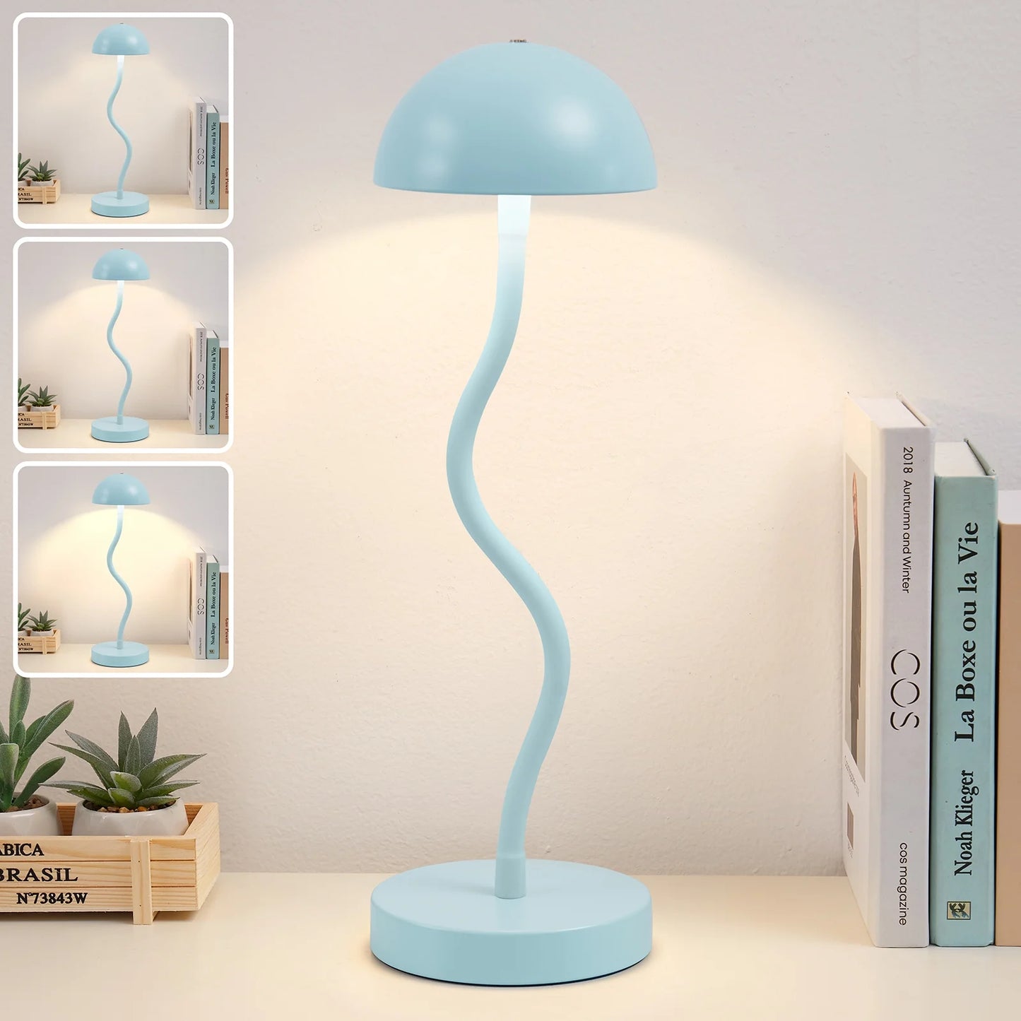 NATYSWAN LED Desk Lamp with USB Port,3 Way Dimmable Blue Reading Light,Flexible Gooseneck Cordless Lamp for College Dorm Bedside Office