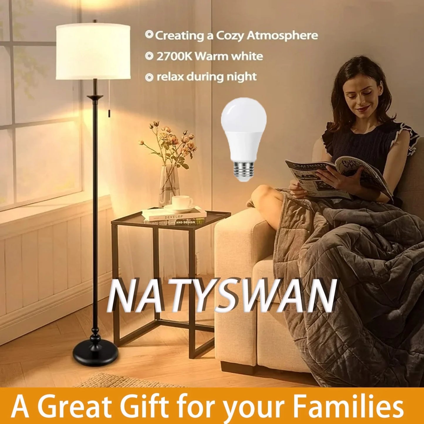 NATYSWAN Floor Lamps for Living Room Bedroom,Black Standing Lamp with Beige Lampshade,Modern Reading Lamps Corner Lamp for Office/Den/Kid Room