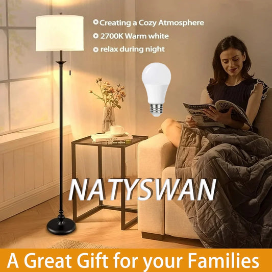 NATYSWAN Floor Lamps for Living Room Bedroom,Black Standing Lamp with Beige Lampshade,Modern Reading Lamps Corner Lamp for Office/Den/Kid Room