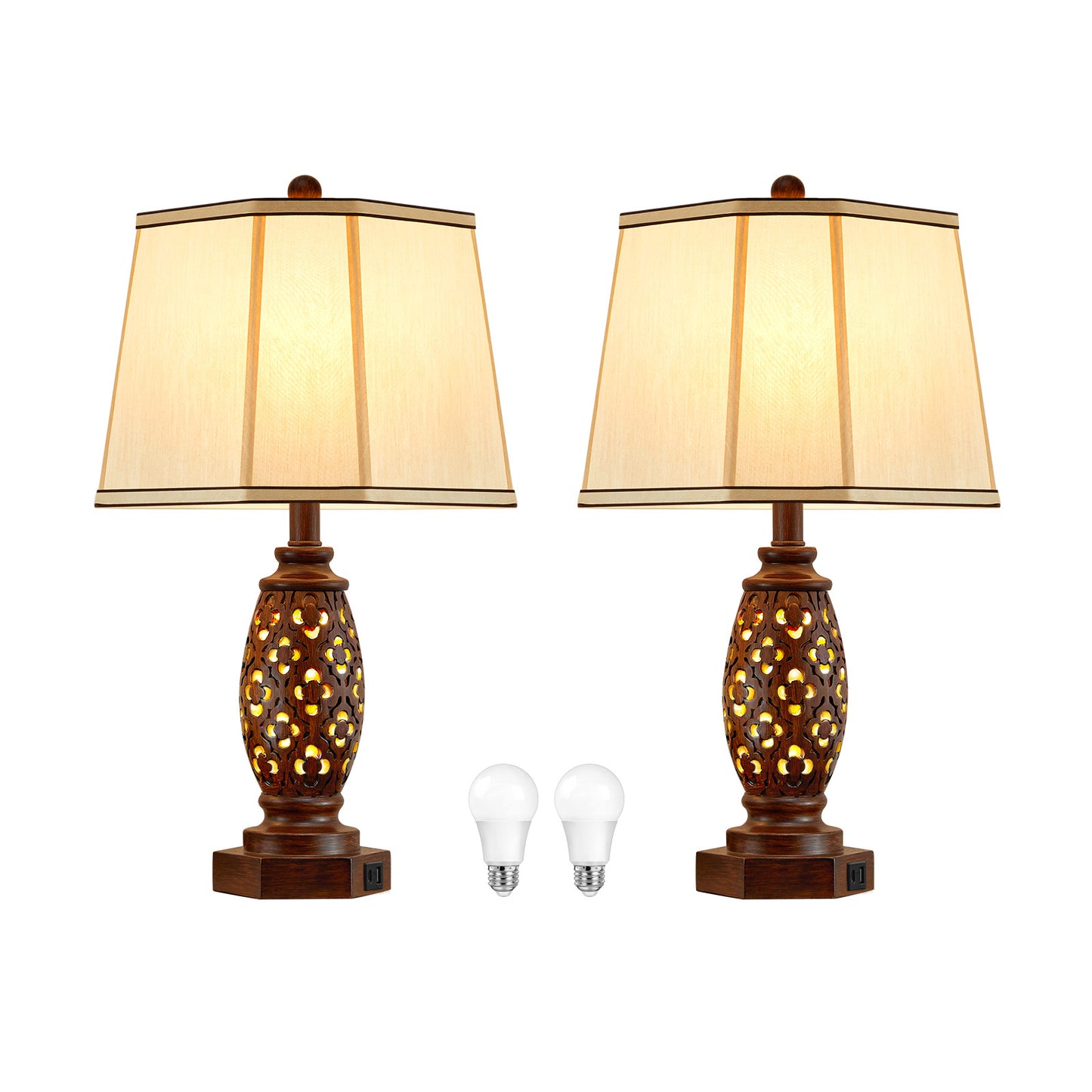 NATYSWAN Lamps for Night Stands Set of 2-23.5" Bedside Lamp with USB A+C and Nightlight - Rustic Farmhouse Table Lamp for Bedrooms, End Tables, Living Room - French Country Decor, Bulbs Included