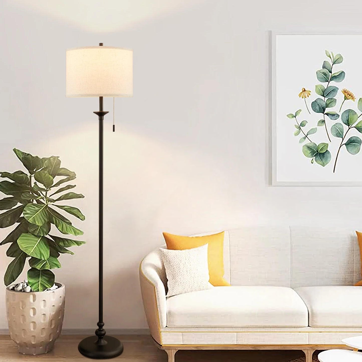 NATYSWAN Floor Lamps for Living Room Bedroom,Black Standing Lamp with Beige Lampshade,Modern Reading Lamps Corner Lamp for Office/Den/Kid Room