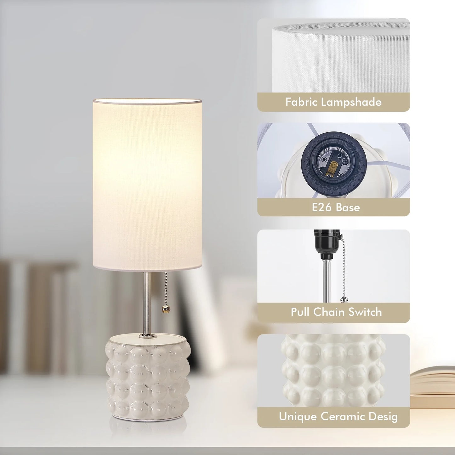 NATYSWAN Ceramic Table Lamp set of 2 for Living Room,3 Way Dimmable Nightstand Reading Lamp with White Linen Shade for Bedrooms Office