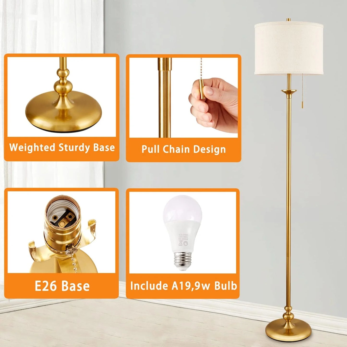 NATYSWAN Floor Lamps for Living Room Bedroom,Black Standing Lamp with Beige Lampshade,Modern Reading Lamps Corner Lamp for Office/Den/Kid Room