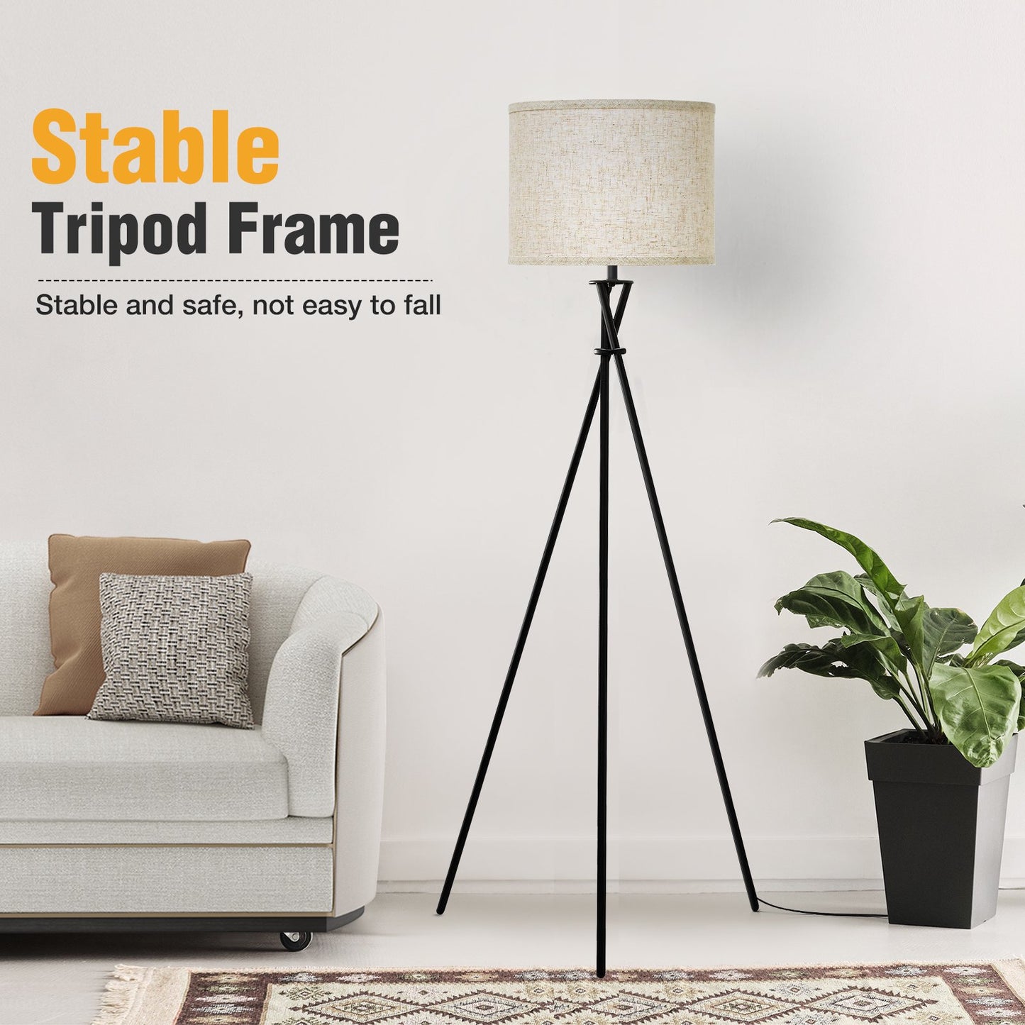 NATYSWAN Tripod Floor Lamp, 61” Modern Standing Lamp with Drum Shade,Minimalist Studying Light for Living Room, Bedroom, Study Room