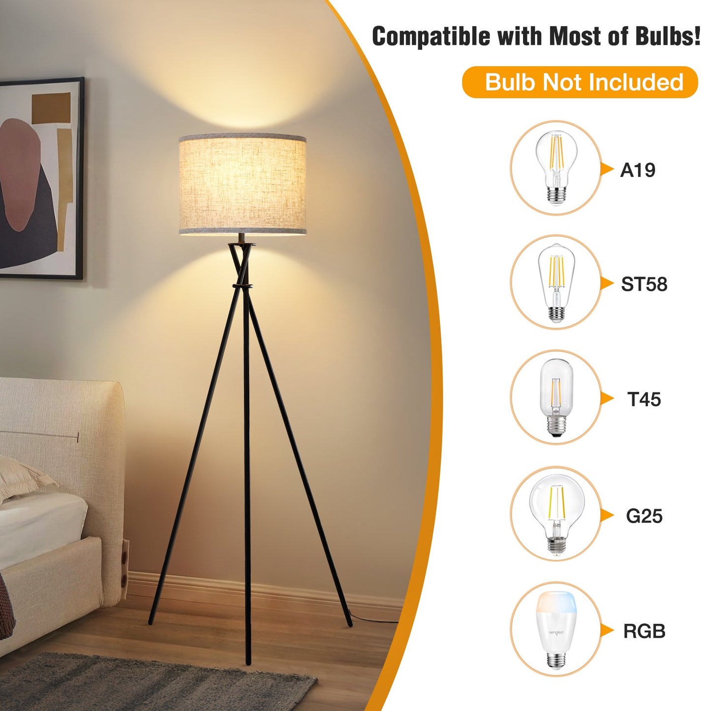 NATYSWAN Tripod Floor Lamp, 61” Modern Standing Lamp with Drum Shade,Minimalist Studying Light for Living Room, Bedroom, Study Room