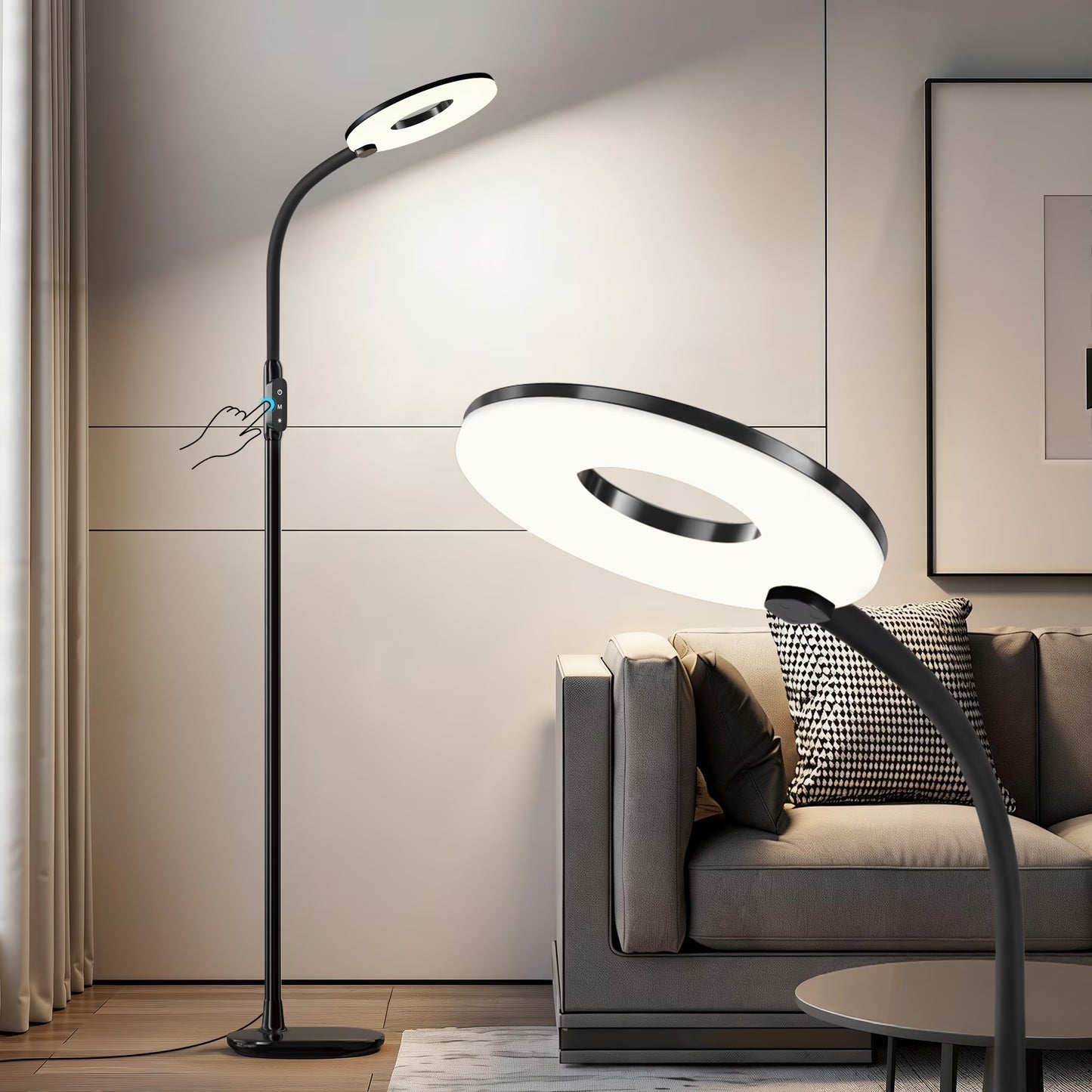 NATYSWAN LED Floor Lamp ,Modern Black Tall Standing Lamp for Living Room, Bedroom,70in Dimmable Floor Reading Light with 3 Color Temperatures&Gooseneck&Touch Control