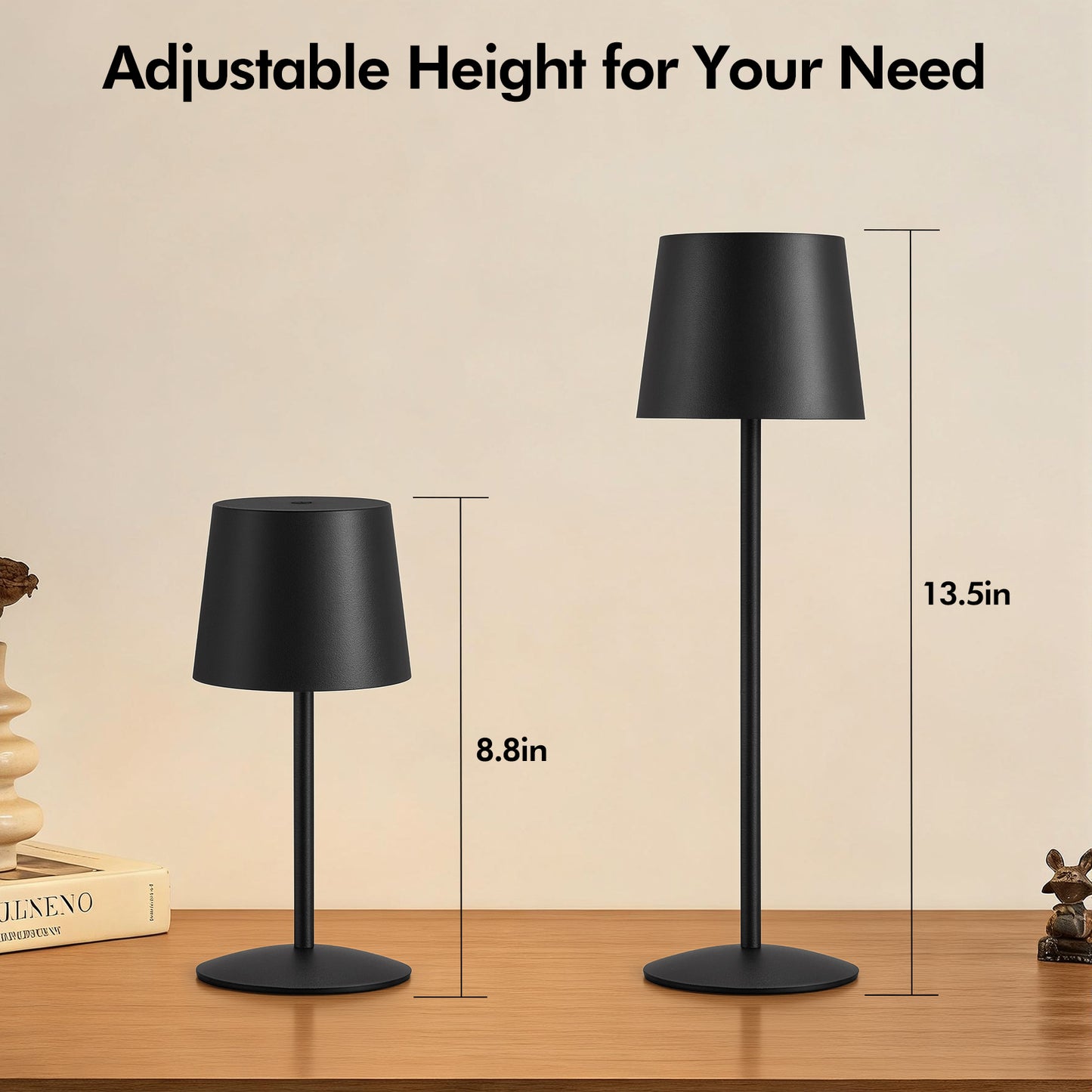 NATYSWAN Modern  LED Desk Lamps 2-Pack, Adjustable Height, Touch Dimmable, Rechargeable 4000mAh Battery, USB-C Charging, Metal Accent Light for Bedroom, Nursery, Home Office, Party Decor
