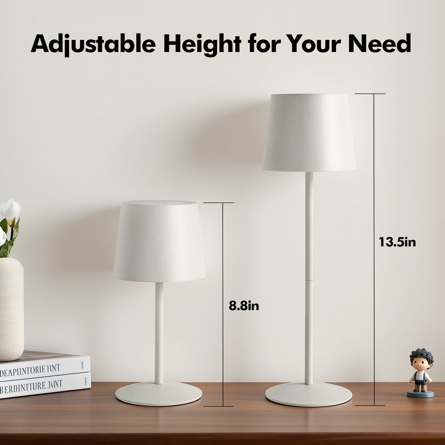 NATYSWAN Modern  LED Desk Lamps 2-Pack, Adjustable Height, Touch Dimmable, Rechargeable 4000mAh Battery, USB-C Charging, Metal Accent Light for Bedroom, Nursery, Home Office, Party Decor