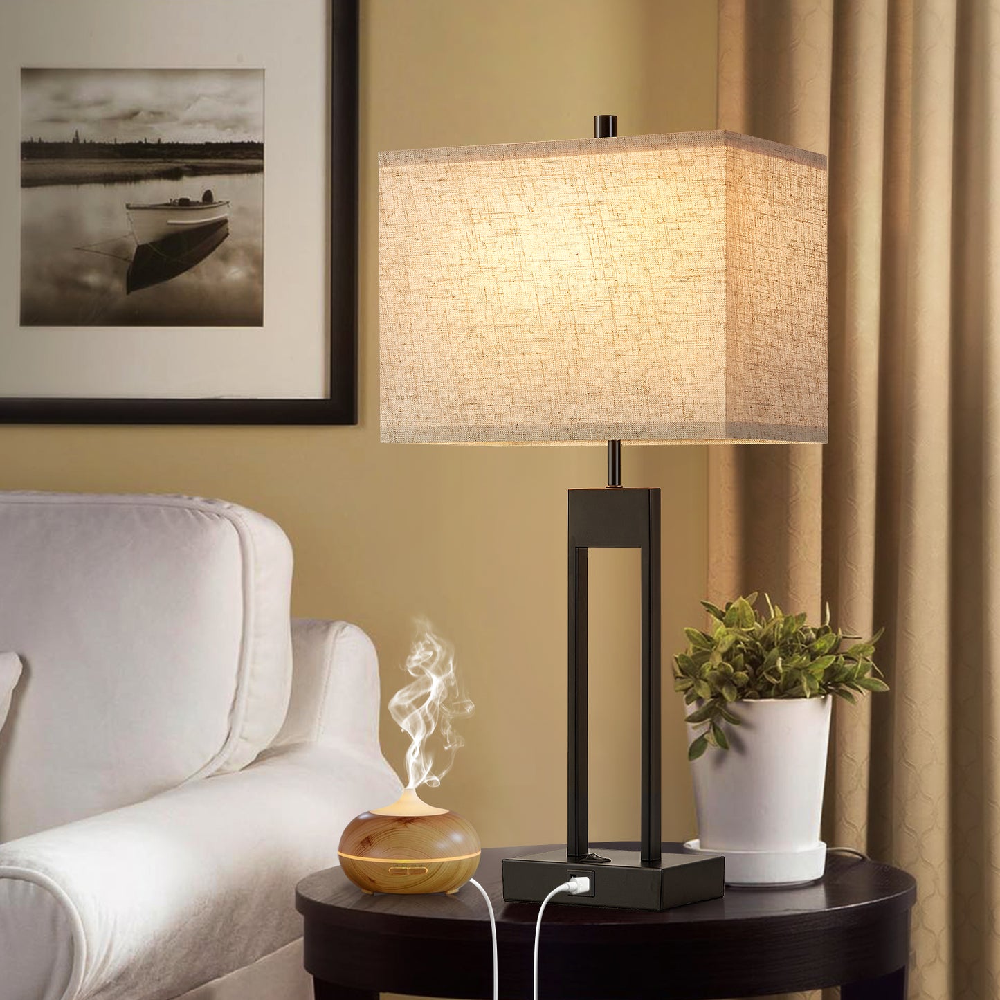 NATYSWAN Modern Table Lamps for Set of 2, USB A+C Charging, 3 Colors Changeable for End Tables, Night Stand Lamps for Bed Side Guest Room Office Reading