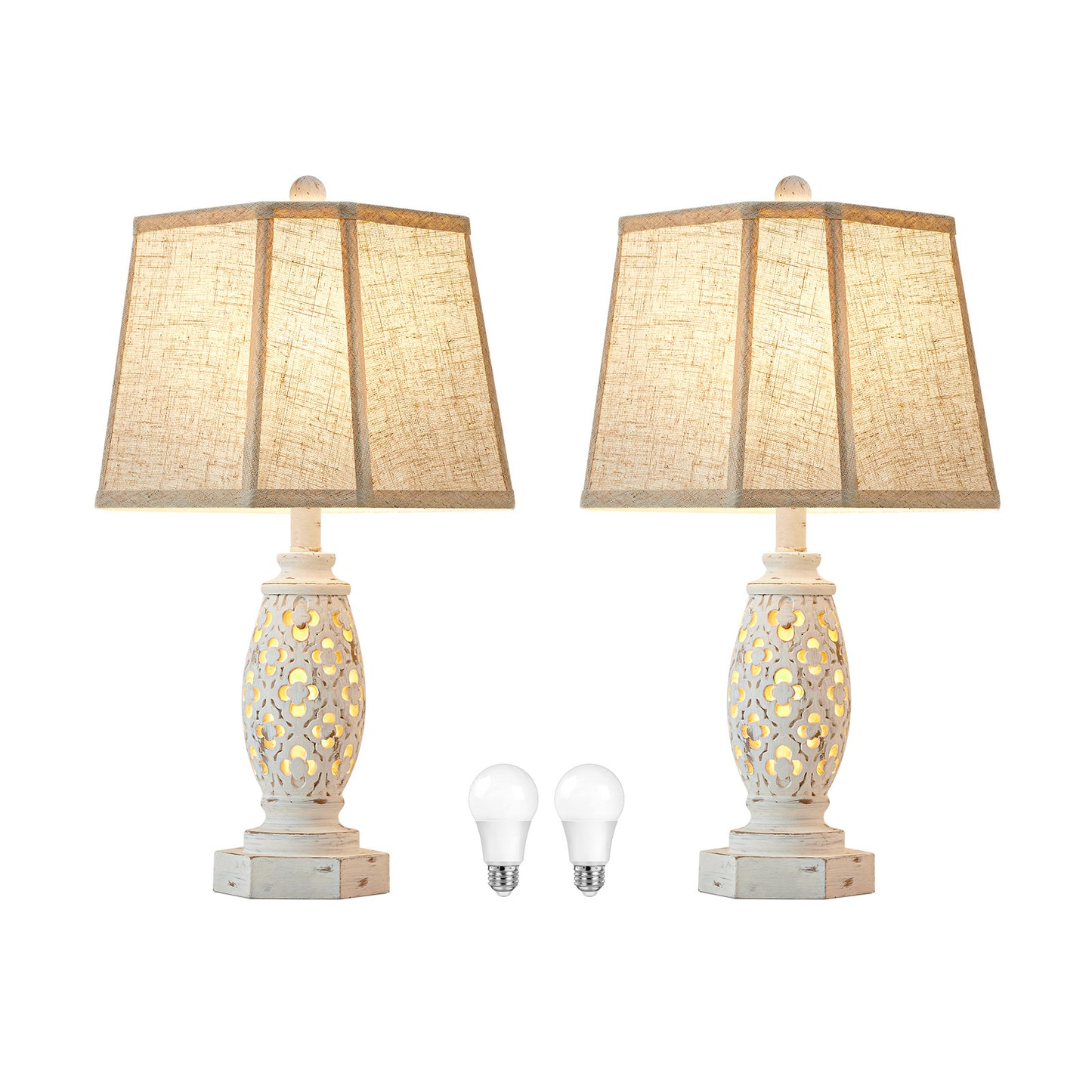 NATYSWAN Lamps for Night Stands Set of 2-23.5" Bedside Lamp with USB A+C and Nightlight - Rustic Farmhouse Table Lamp for Bedrooms, End Tables, Living Room - French Country Decor, Bulbs Included