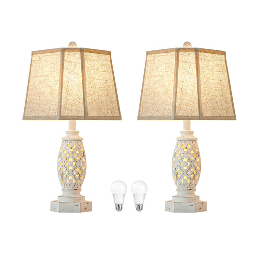 NATYSWAN Lamps for Night Stands Set of 2-23.5" Bedside Lamp with USB A+C and Nightlight - Rustic Farmhouse Table Lamp for Bedrooms, End Tables, Living Room - French Country Decor, Bulbs Included