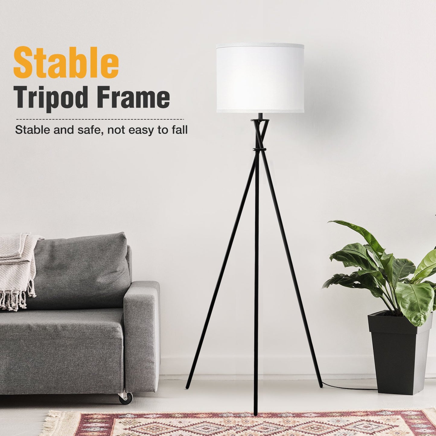 NATYSWAN Tripod Floor Lamp, 61” Modern Standing Lamp with Drum Shade,Minimalist Studying Light for Living Room, Bedroom, Study Room