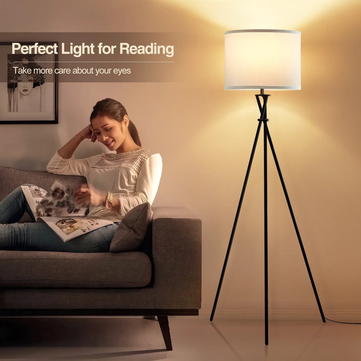 NATYSWAN Tripod Floor Lamp, 61” Modern Standing Lamp with Drum Shade,Minimalist Studying Light for Living Room, Bedroom, Study Room