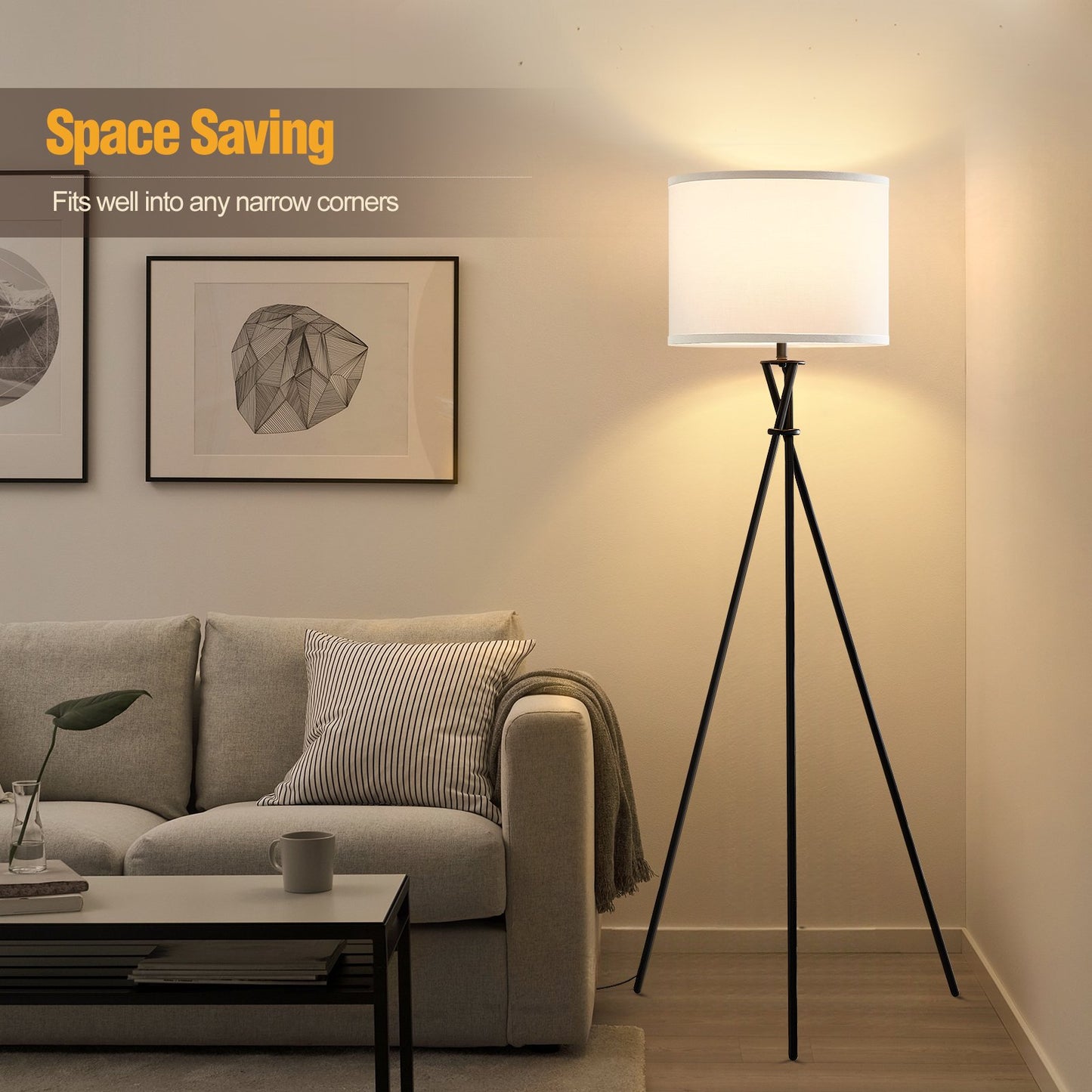 NATYSWAN Tripod Floor Lamp, 61” Modern Standing Lamp with Drum Shade,Minimalist Studying Light for Living Room, Bedroom, Study Room