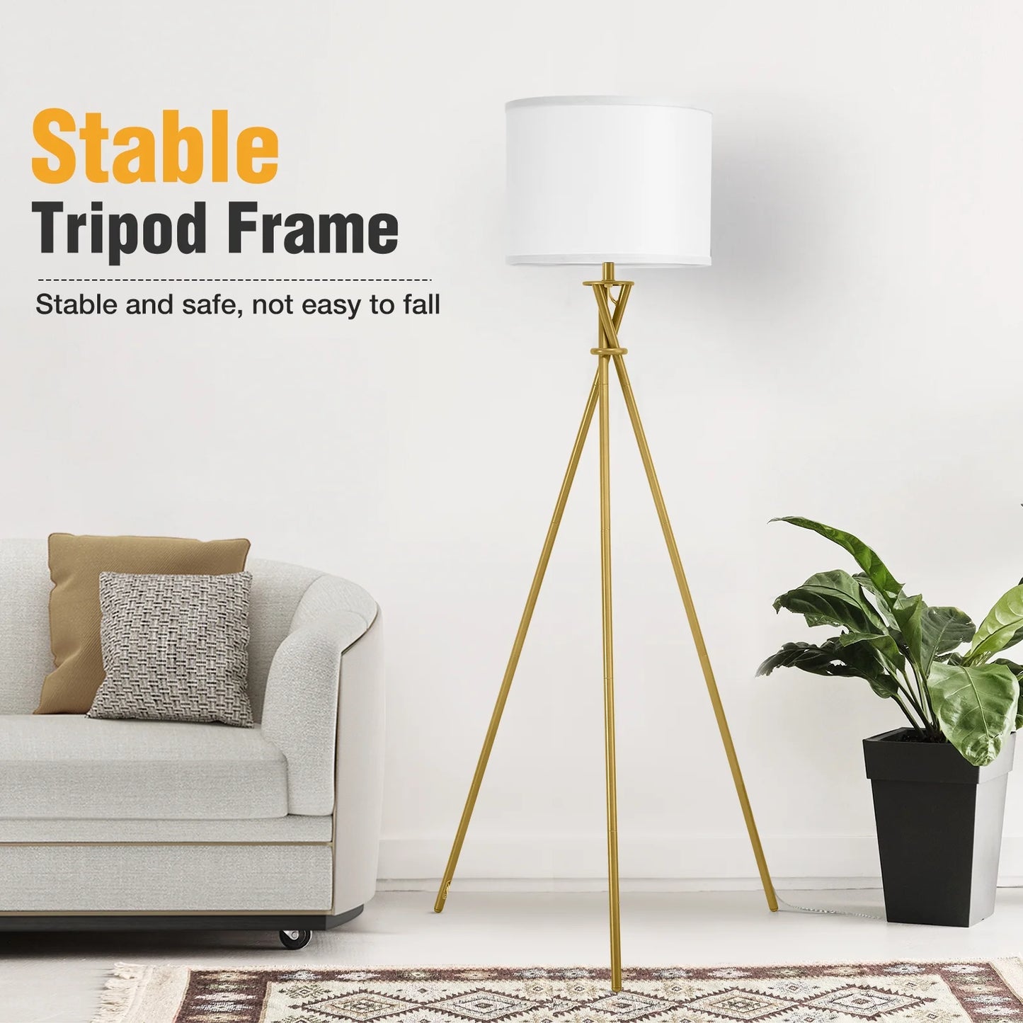 NATYSWAN Tripod Floor Lamp, 61” Modern Standing Lamp with Drum Shade,Minimalist Studying Light for Living Room, Bedroom, Study Room