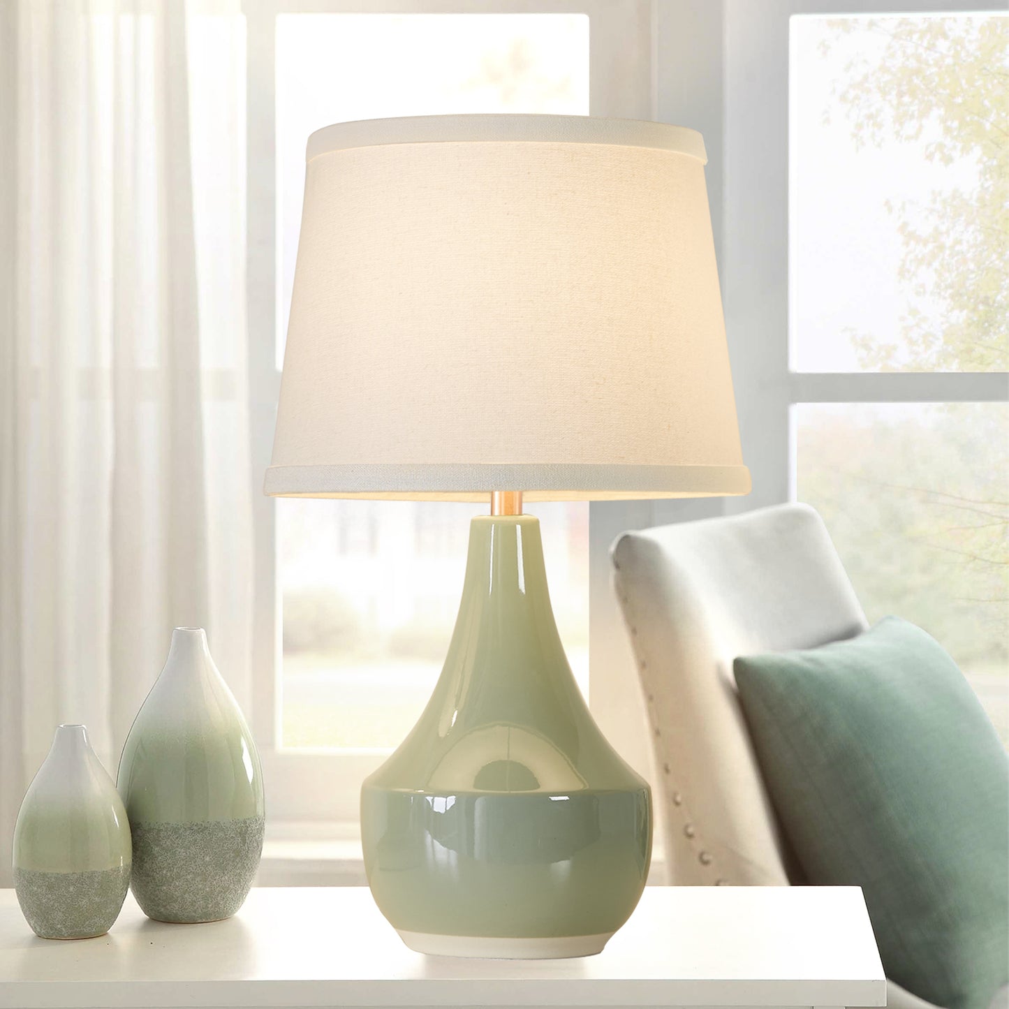 NATYSWAN Pink Table Lamp Set of 2, Ceramic Table Lamp Classic Beside Lamps Nightstand Lamp Modern Table Lamp for Living Room, Bedroom Office, Rocker Swtich (LED Bulbs Included)