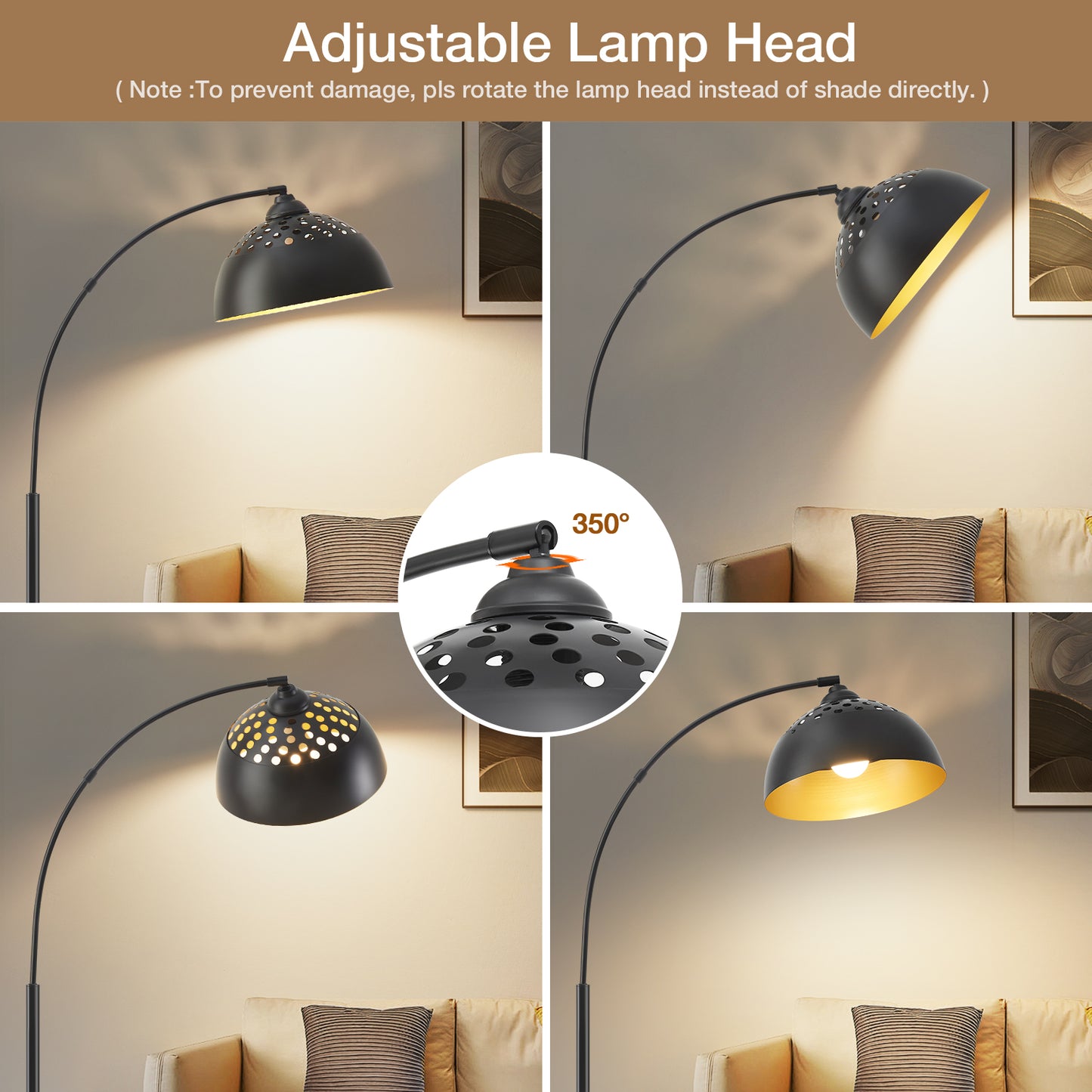 NATYSWAN 71" Arc Floor Lamps for Living Room, Modern Standing Lamp with Adjustable Hanging Metal Hollow Shade, Tall Pole Lamp with Foot Switch, Over Couch Arched Reading Light for Bedroom, Office