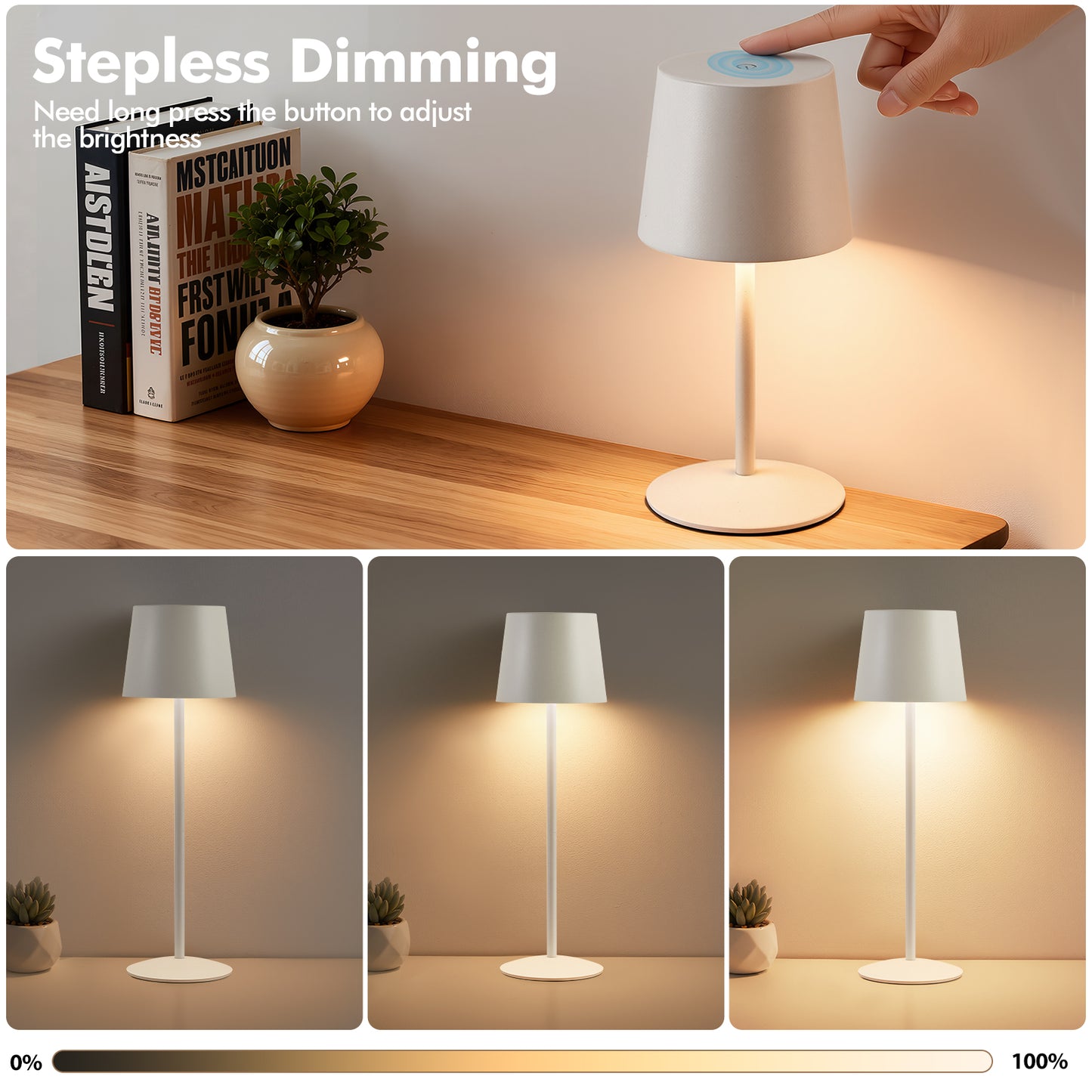 NATYSWAN Modern  LED Desk Lamps 2-Pack, Adjustable Height, Touch Dimmable, Rechargeable 4000mAh Battery, USB-C Charging, Metal Accent Light for Bedroom, Nursery, Home Office, Party Decor