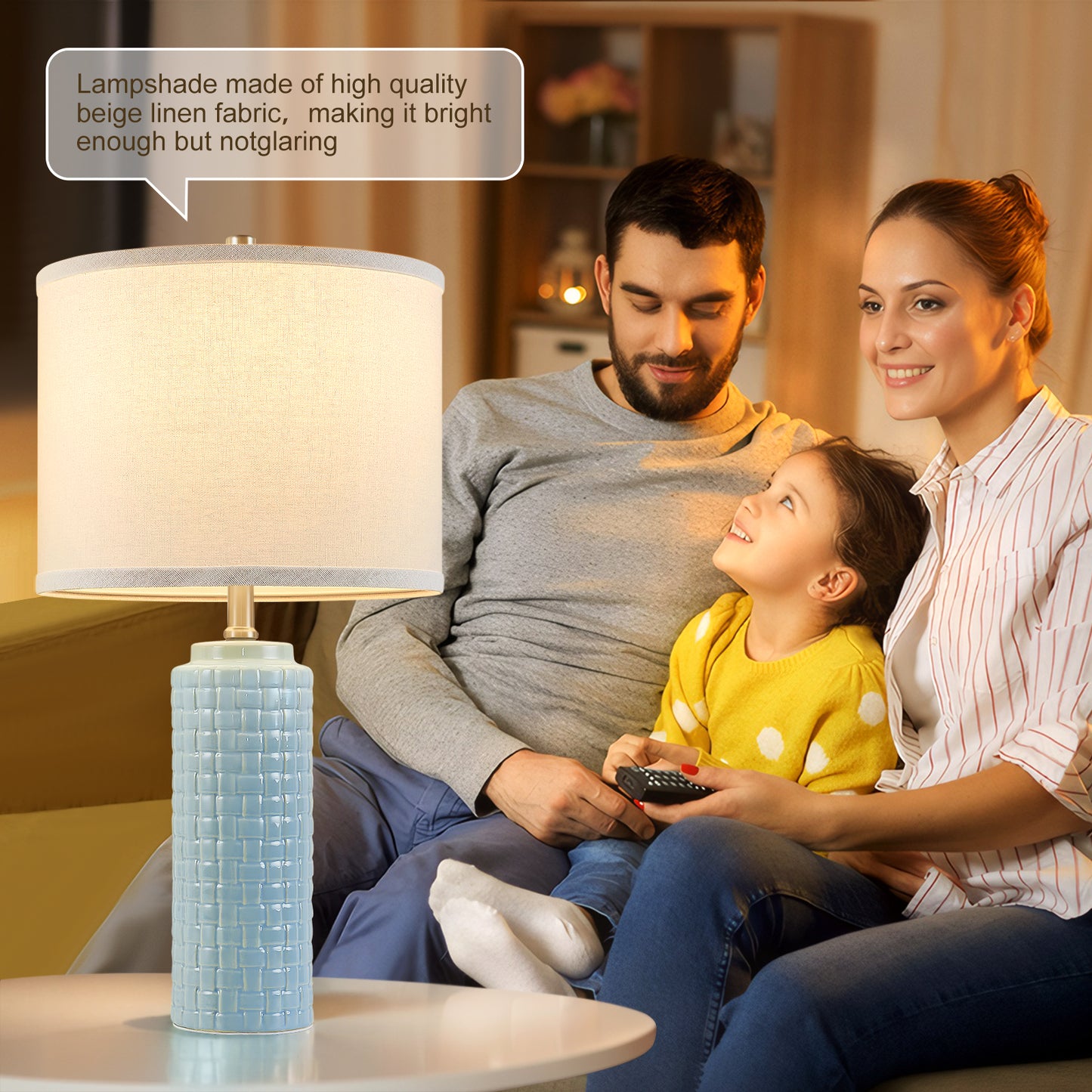 NATYSWAN 24.8" Modern Ceramic Bedside Lamp Set of 2, 3 Color Temperature Bulbs Included - Farmhouse Nightstand Lamps for Living Room Bedroom End Table Office Entryway, Off-White