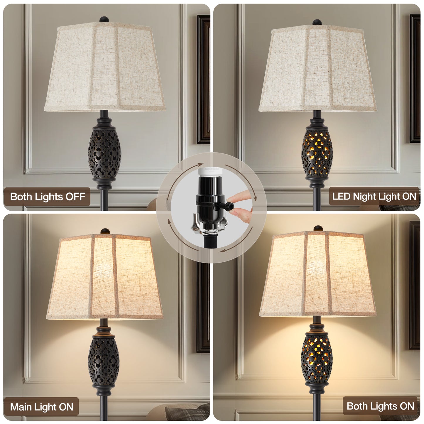 NATYSWAN Vintage Floor Lamp with Cutout Design & Glowing Light - Resin Elegant Standing Lamp for Living Room, Bedroom, Office (Includes Bulb)