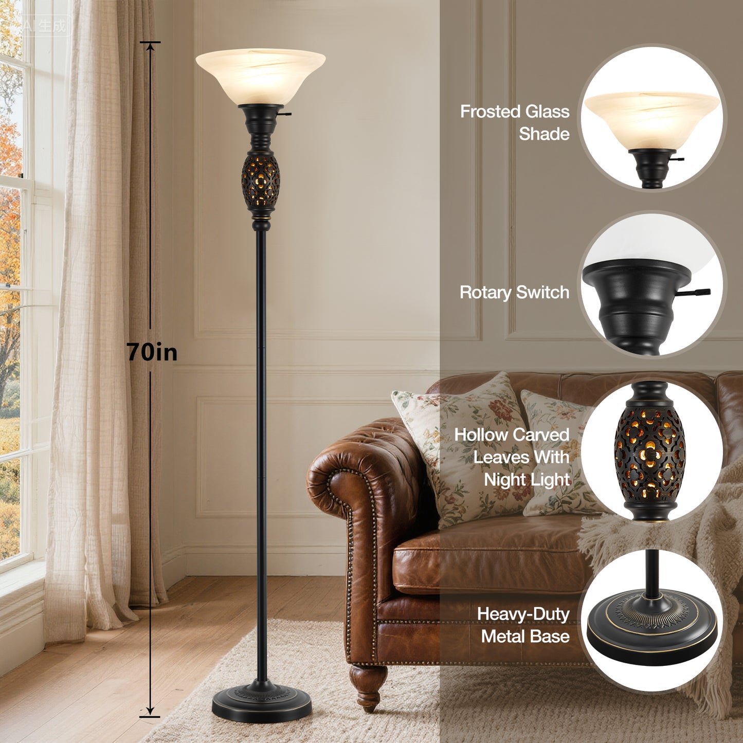 NATYSWAN Floor Lamp Purple, 64" Tall Standing Lamps with Double-Layer Lampshade, Elegant Floor Lamp with On/Off Foot Switch, Standing Lamps for Living Room, Bedroom, Dresser, Office, Bulb Included