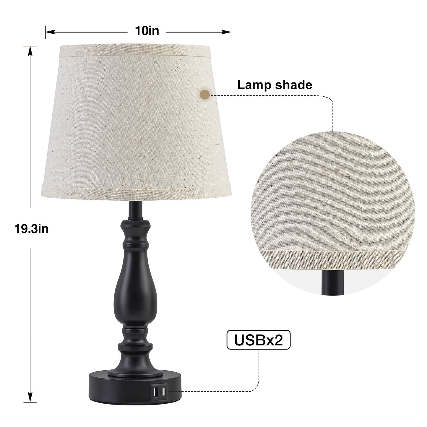 NATYSWAN Table Lamps Set of 2, Lamps for Bedroom with USB Charging Ports, 3 Way Dimmable Touch with Linen Fabric Lampshade, Modern Small Lamp for Nightstand, Living Room (Bulbs Included)