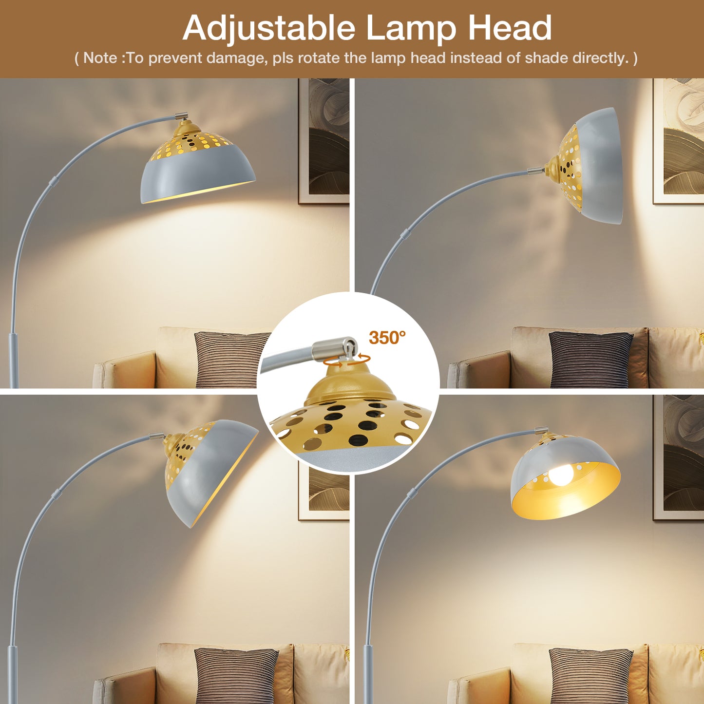 NATYSWAN 71" Arc Floor Lamps for Living Room, Modern Standing Lamp with Adjustable Hanging Metal Hollow Shade, Tall Pole Lamp with Foot Switch, Over Couch Arched Reading Light for Bedroom, Office